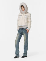 Denim Trim Fur-Collar Down Jacket