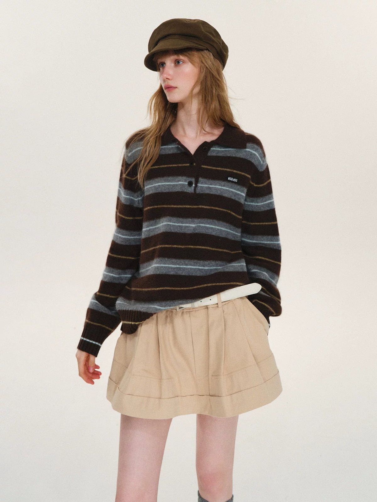 Vintage Striped Wool Polo Sweater