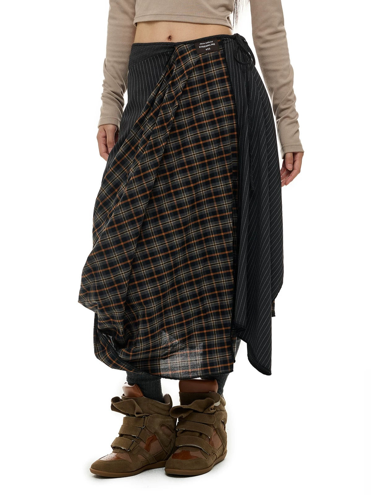 Irregular Plaid A-Line Midi Skirt