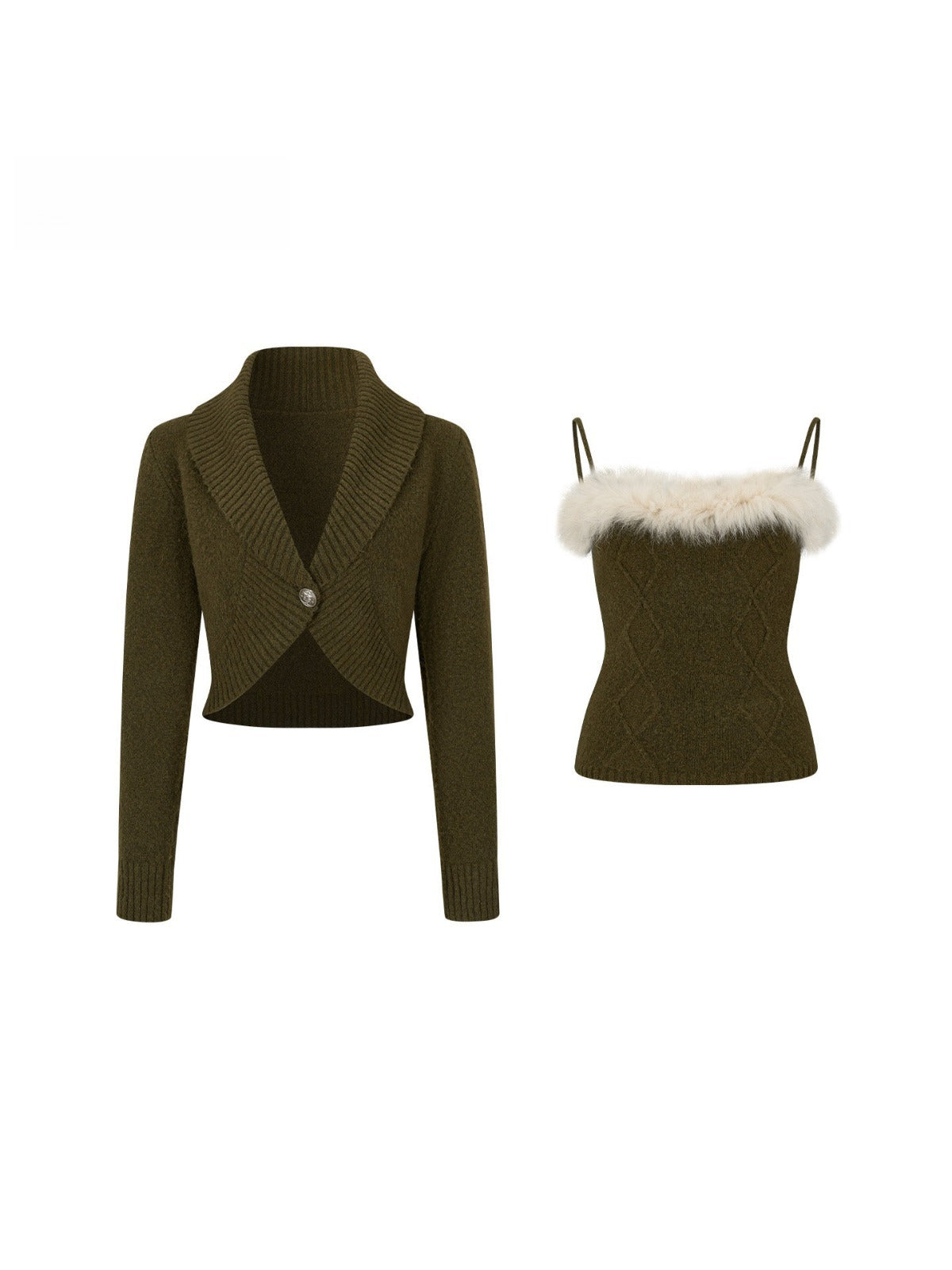 Fur Trimmed Camisole &amp; Cardigan Set