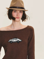 Car Motif Off Shoulder Sweater