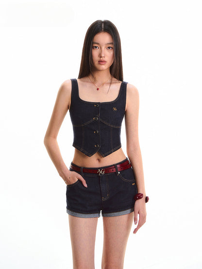 Low Waist Stretch Denim Shorts