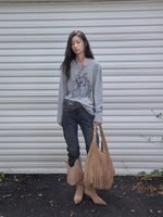Distressed Cat Graphic Long Sleeve Cotton T-shirt