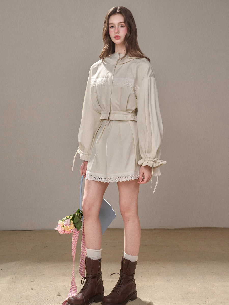 "A Cup of Milk" Relaxed Cotton Trench &amp; Skirt Set