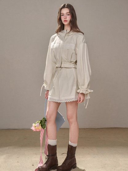 &quot;A Cup of Milk&quot; Relaxed Cotton Trench &amp; Skirt Set