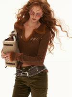 Recycled Airy Knit Collared Sweater