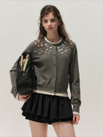 Beaded Contrast Knit Sweater