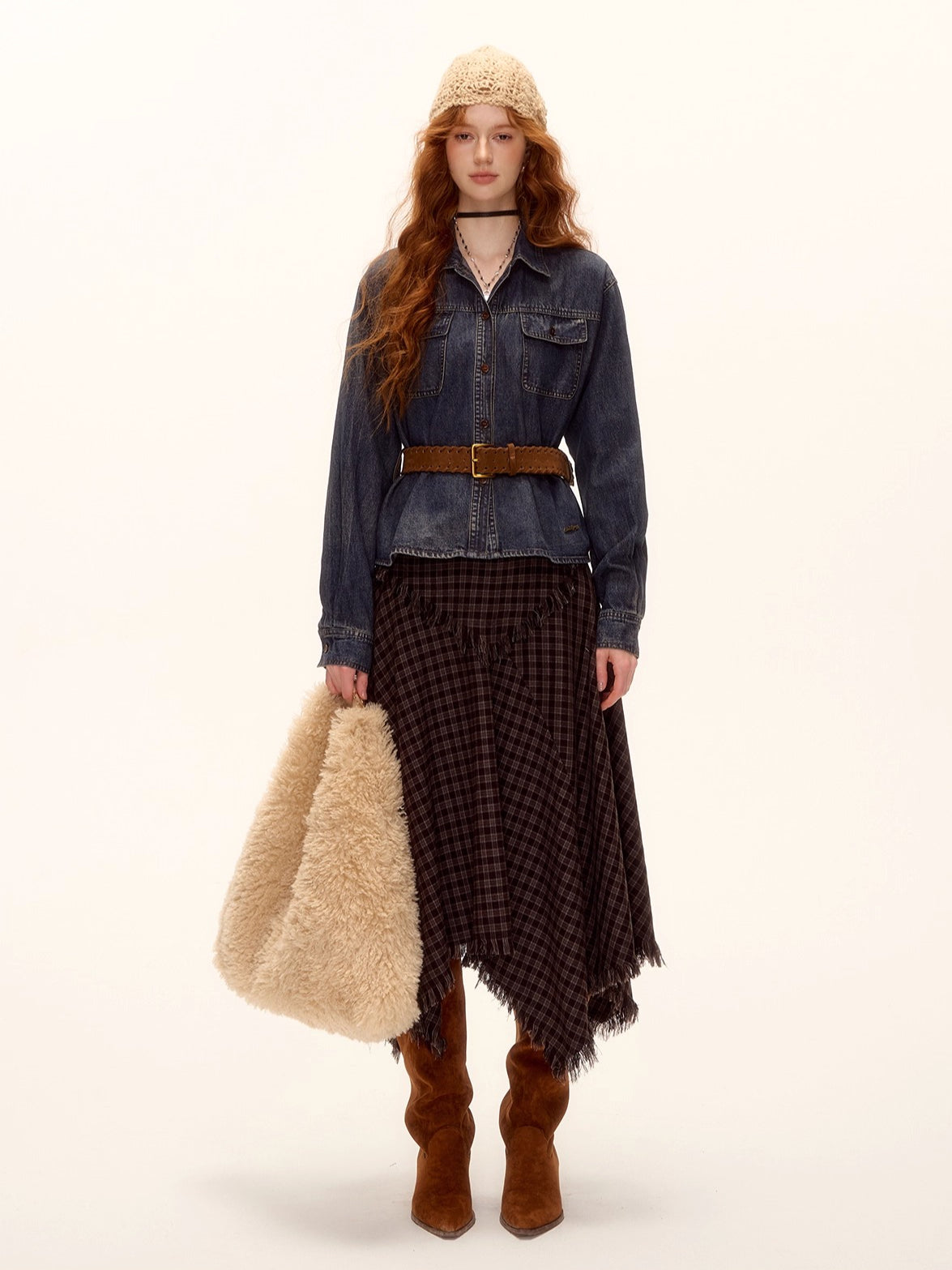 Washed Denim Belted Polo Shirt