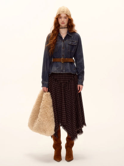 Washed Denim Belted Polo Shirt