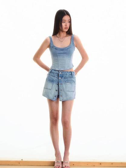 Layered Mammoth Denim Skirt