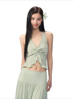 Green Twist Halter Camisole & Skirt Set