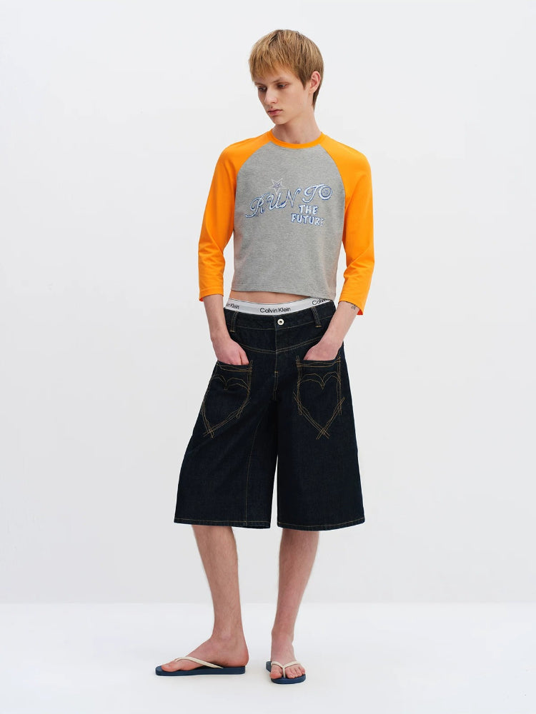 Raw Denim Cropped Straight Pants