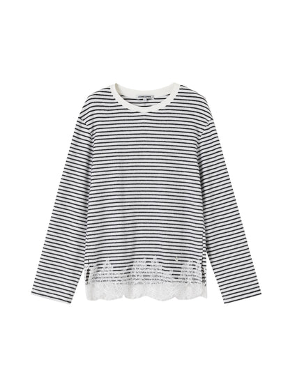 Lace Panel Fuzzy Stripe Tee