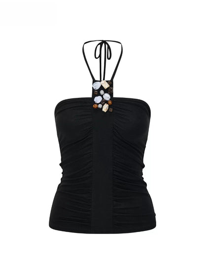 Beaded Drape Halter Top