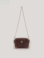 Compass Badge Patina Leather Shoulder Bag Medium Caramel Patina