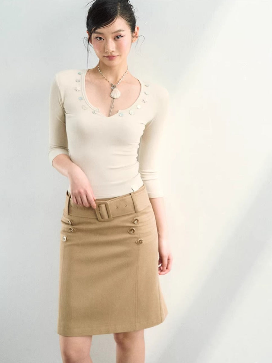 Belted A-Line Skirt