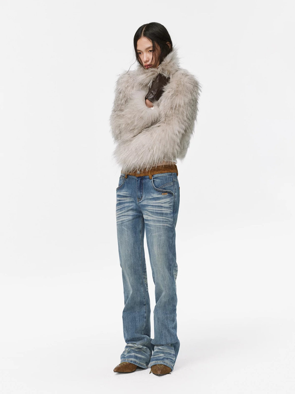 White Birch Fur Collar Leather Coat