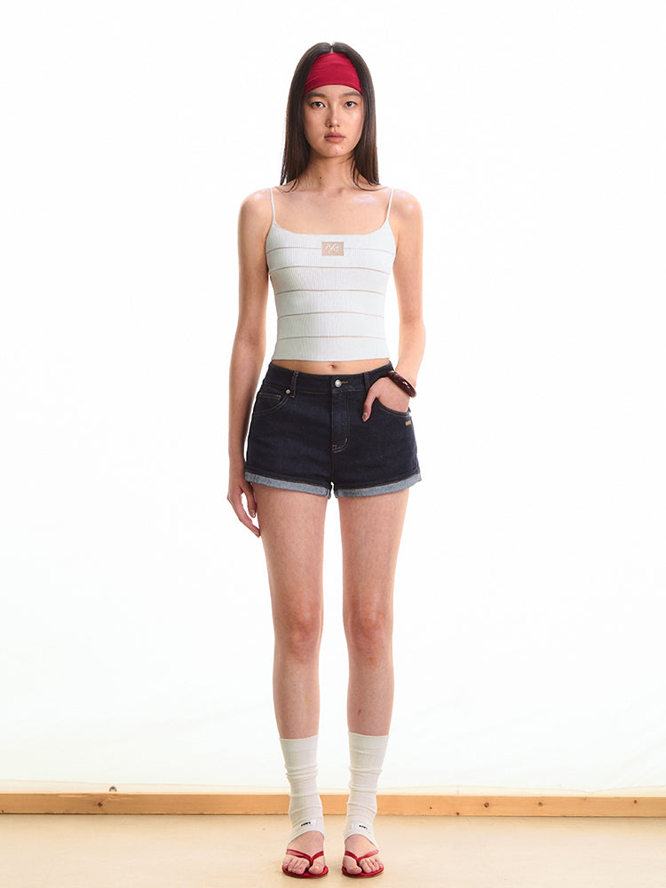 Low Waist Stretch Denim Shorts