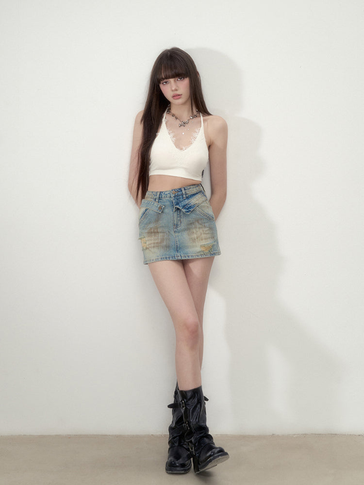 Ribbed Lace Panel Tank Top