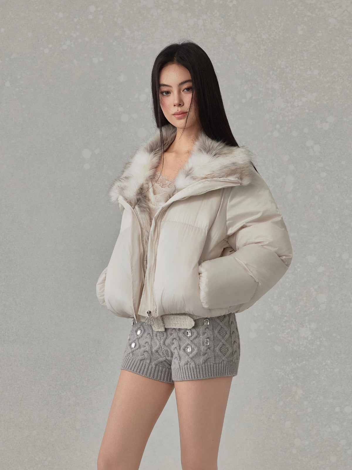 Contrast Fur Collar Puffer Jacket