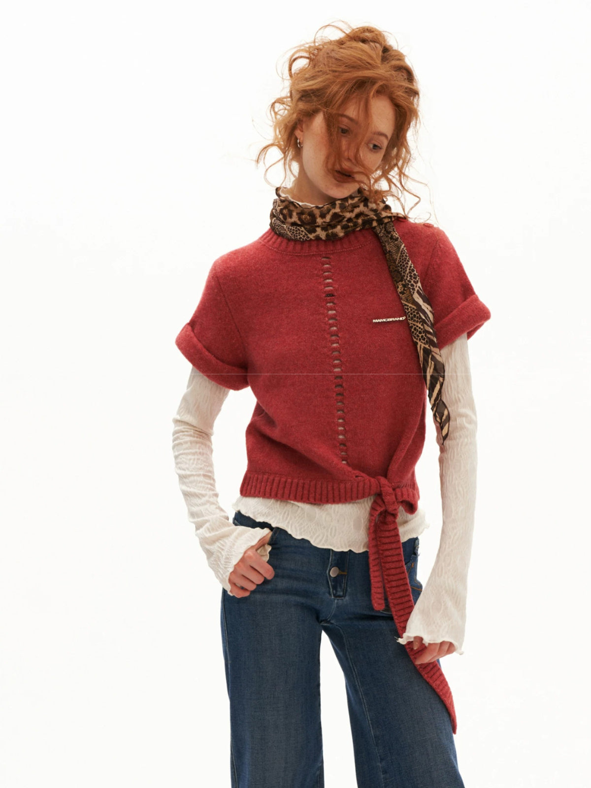 Wool Blend Tie Detail Knit Top