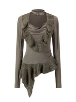 Sweet Ruffle Asymmetric Tencel Top