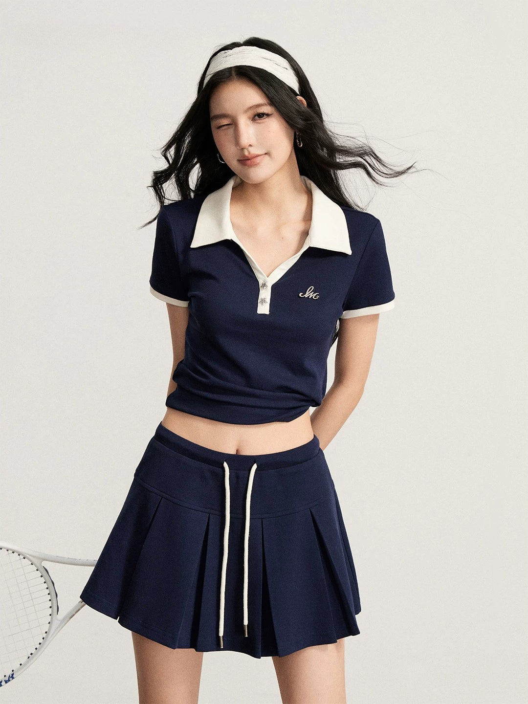 Contrast Polo &amp; Skirt Set