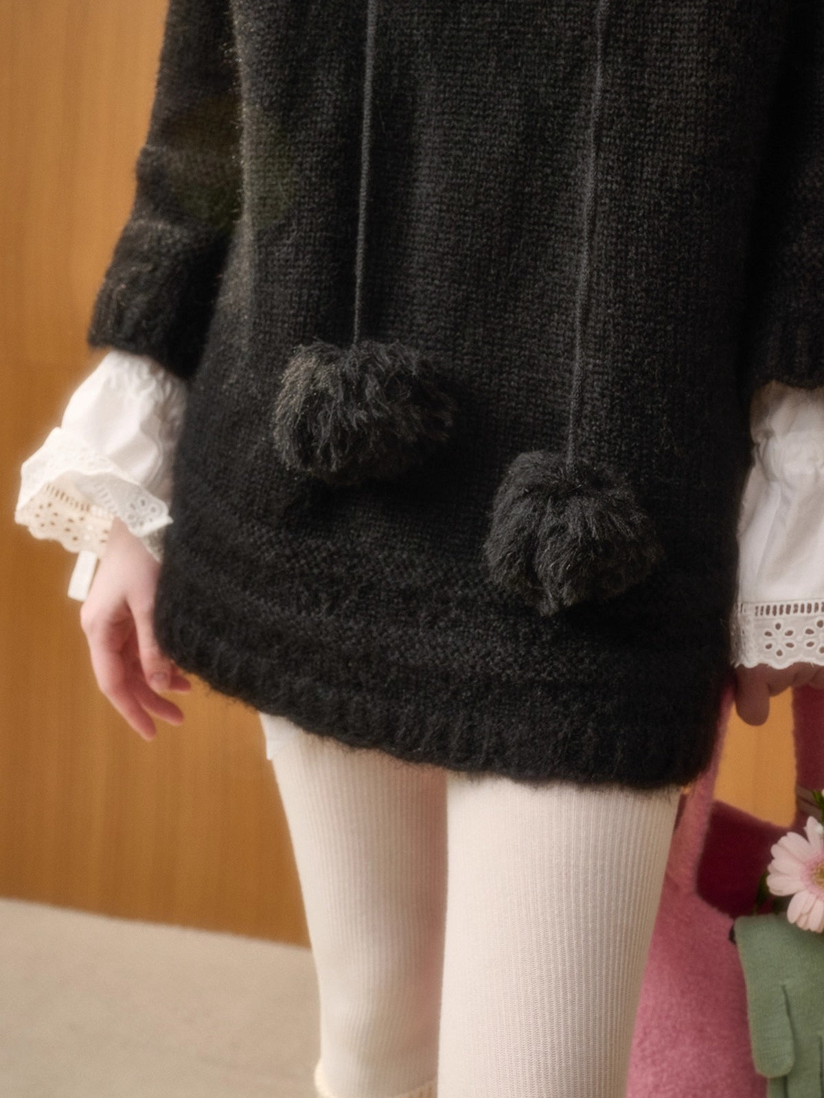 Hooded Faux-Fur Knit Cape Dress