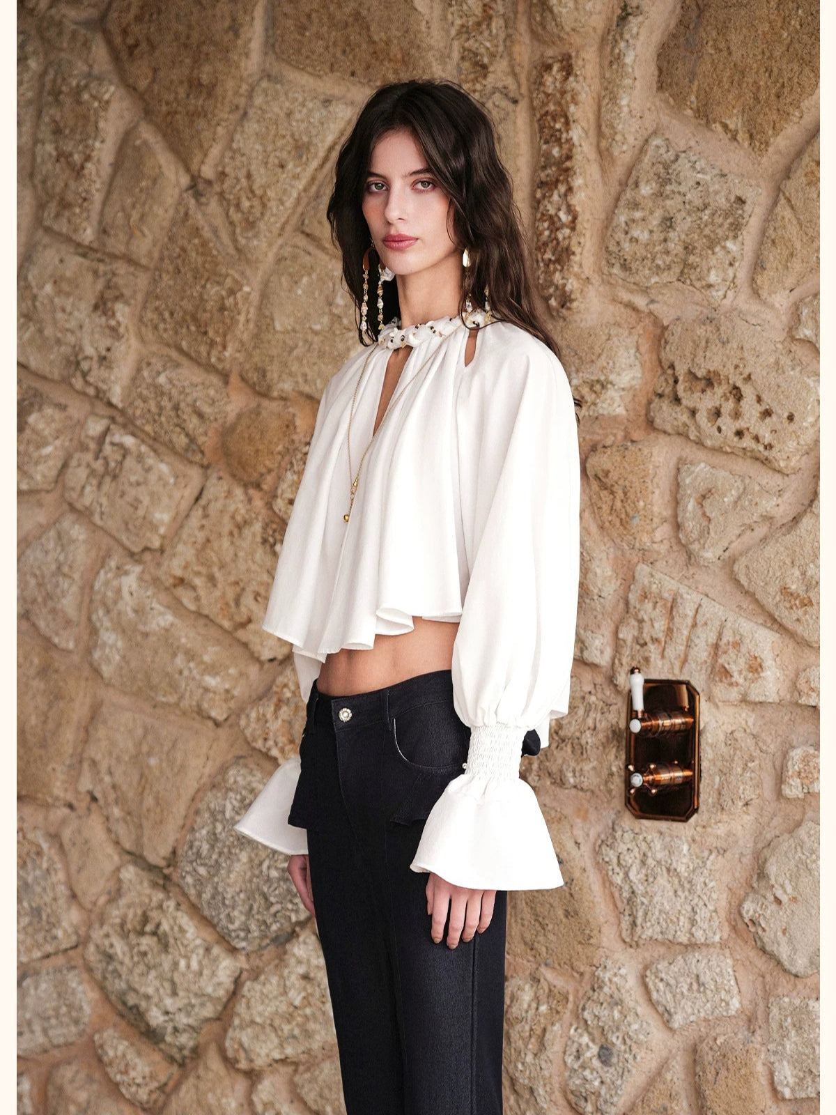 Rope Detail Flared Sleeve Blouse