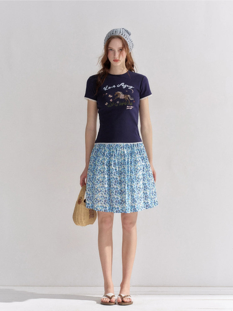 Floral Pleated Mini Skirt