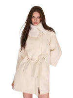 Asymmetric Collar Belted Wool Coat