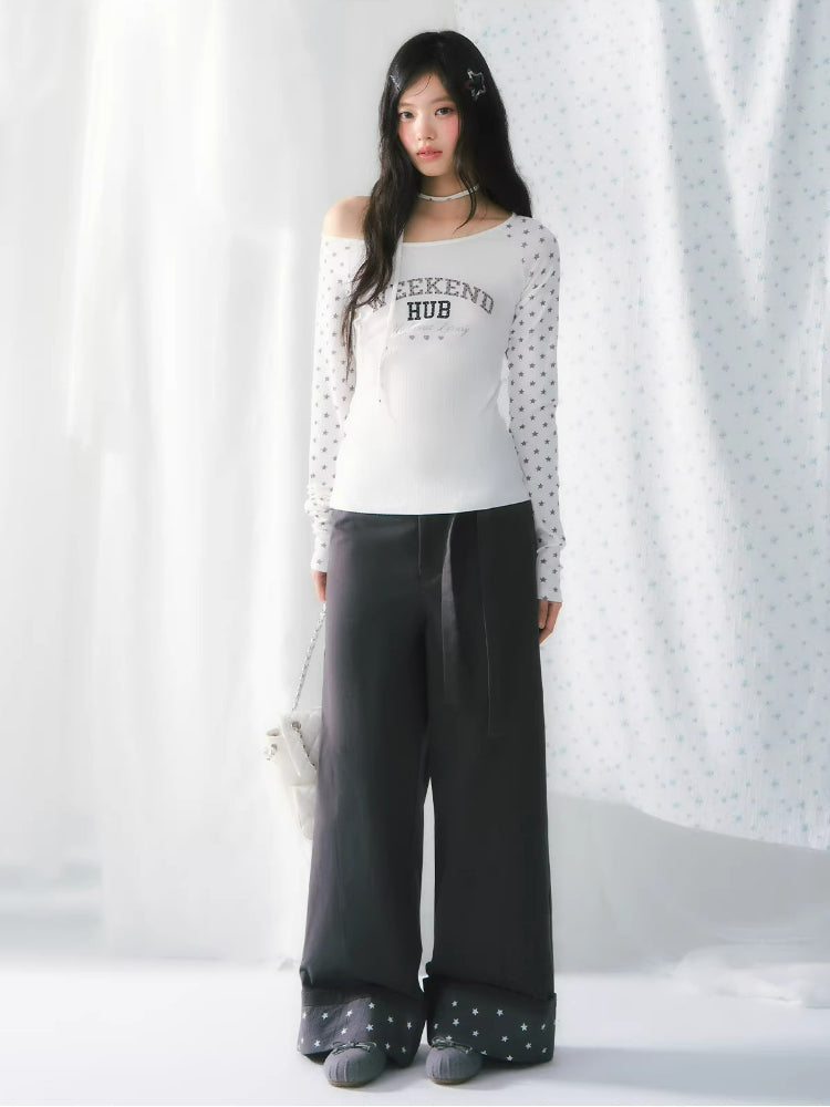 Star Detail Wide-Leg Pants