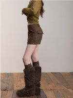 Brown Studded Faux Suede Shorts