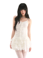 White Ruched Cami & Cardigan Set