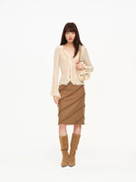 Fringed Collar Fitted Knit Cardigan
