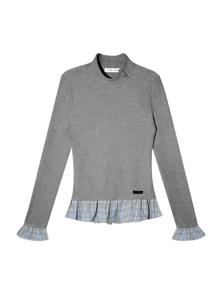 Mock Neck Plaid Trim Base Top