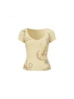 Rhinestone Print V-Neck Tee