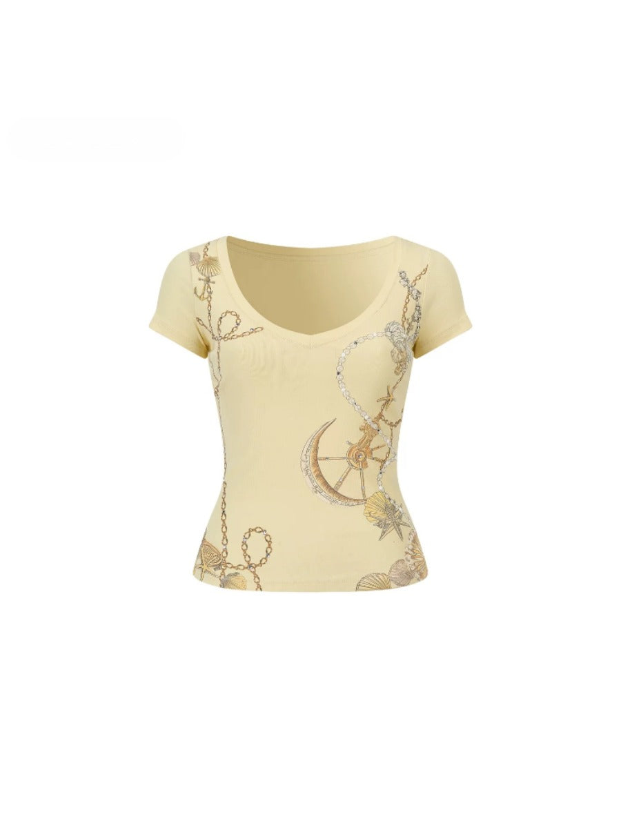 Rhinestone Print V-Neck Tee