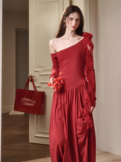 Berry Glaze Off-Shoulder Knit Maxi Dress