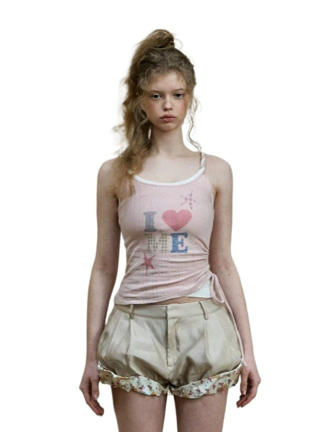 Double-Layer Drawstring Cami Top