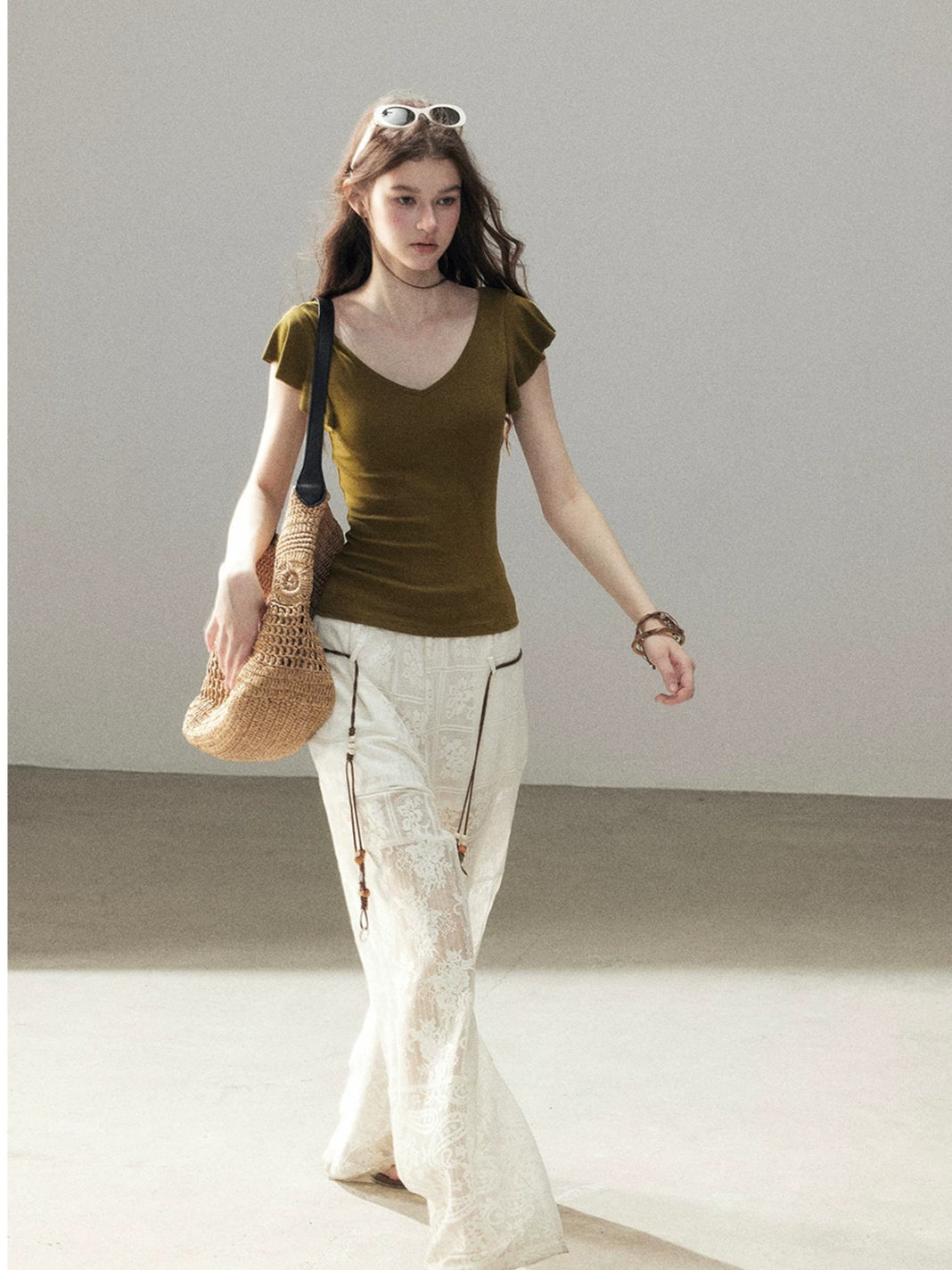 White Lace Hollow Wide Leg Pants