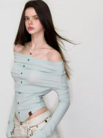 Off-Shoulder Long Sleeve Knit Tee