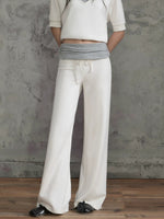 Contrast Waist Wide Leg Pants