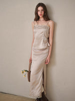 Cosagach Pearl Satin Embroidered Camisole & Skirt Set