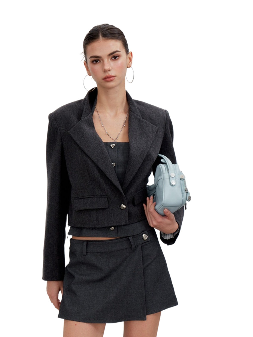 Gray Cropped Suit Set