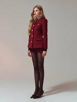 Diamond Detail Waist-Coated Wool Coat & Skirt  Set