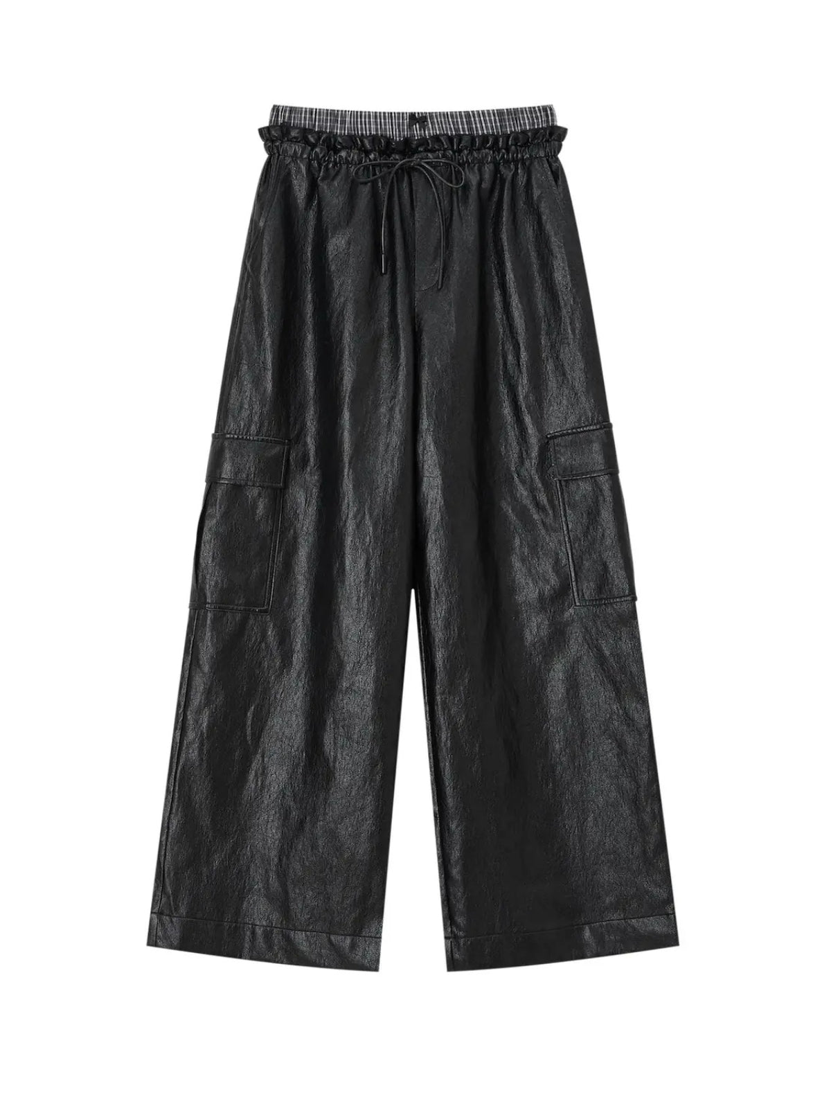 Double Waist Faux Leather Pants