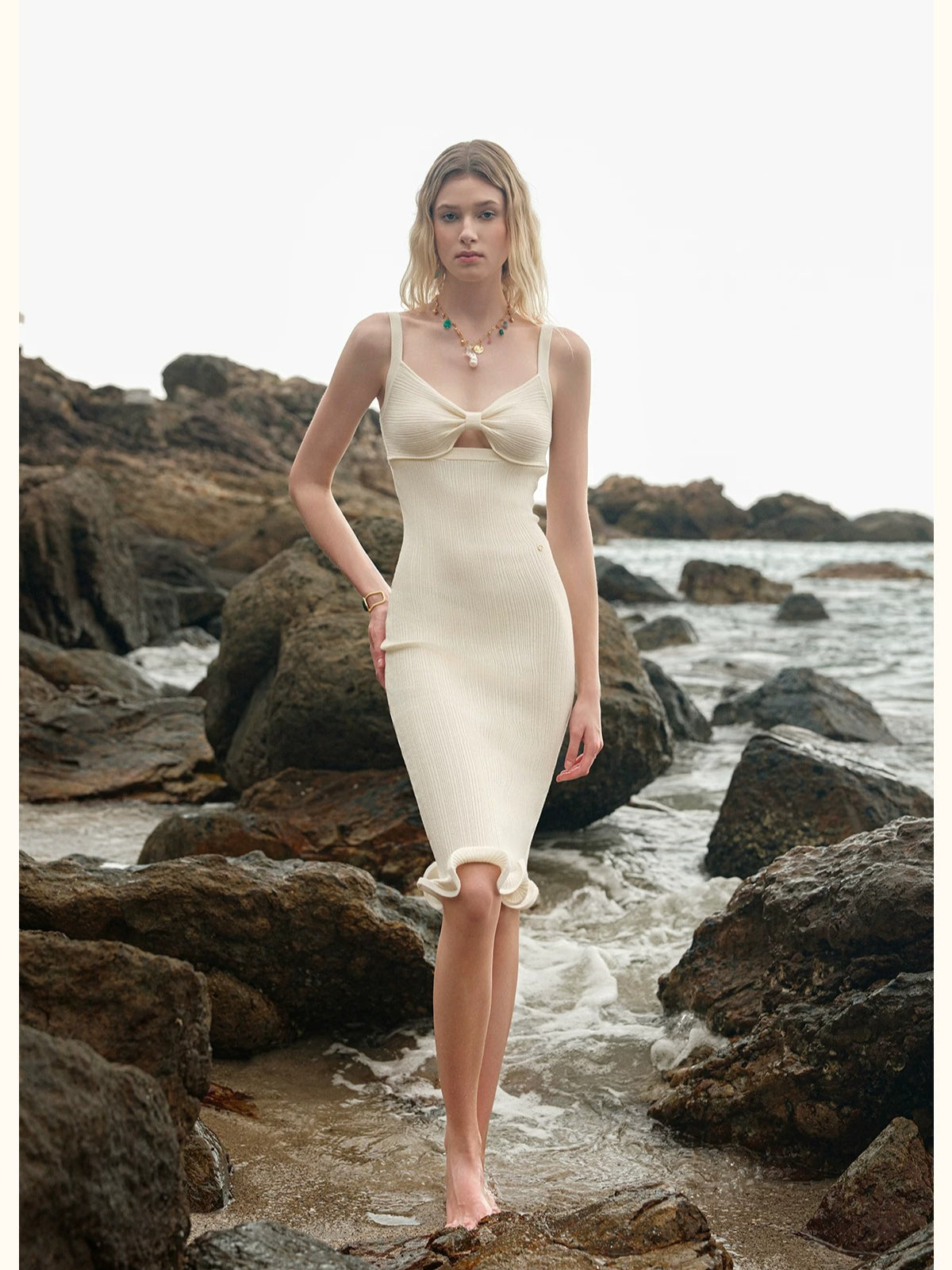 Bow Knit Cutout Mini Dress
