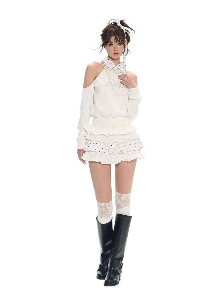 White Polka Dot Elastic Ballet Skirt