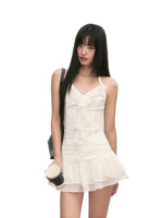 White Ruffle Halter Mini Dress